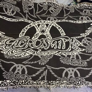 Rare Aerosmith Black & White Wings Logo Throw Blanket
